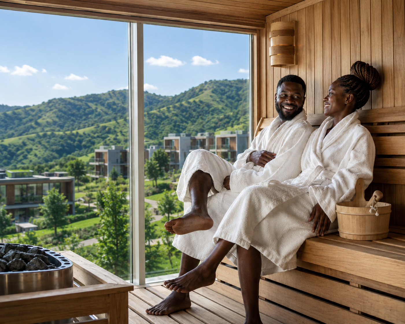 Wellness centre — sauna with skyline view at Legacy City