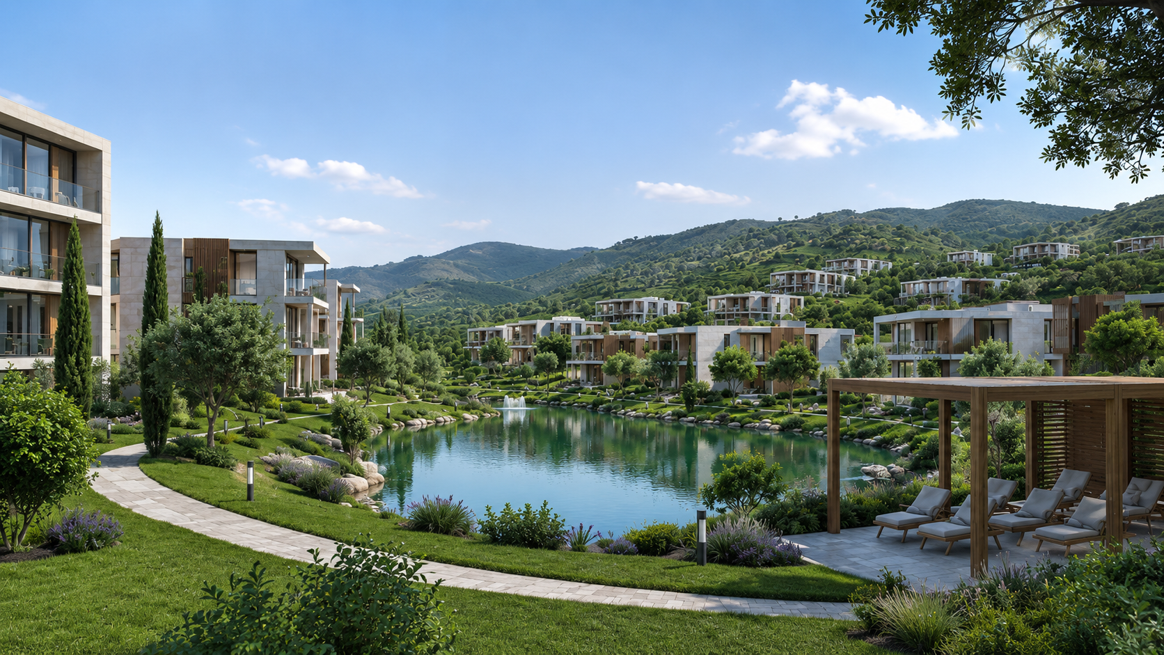 Legacy City villa courtyard — garden and lily pond